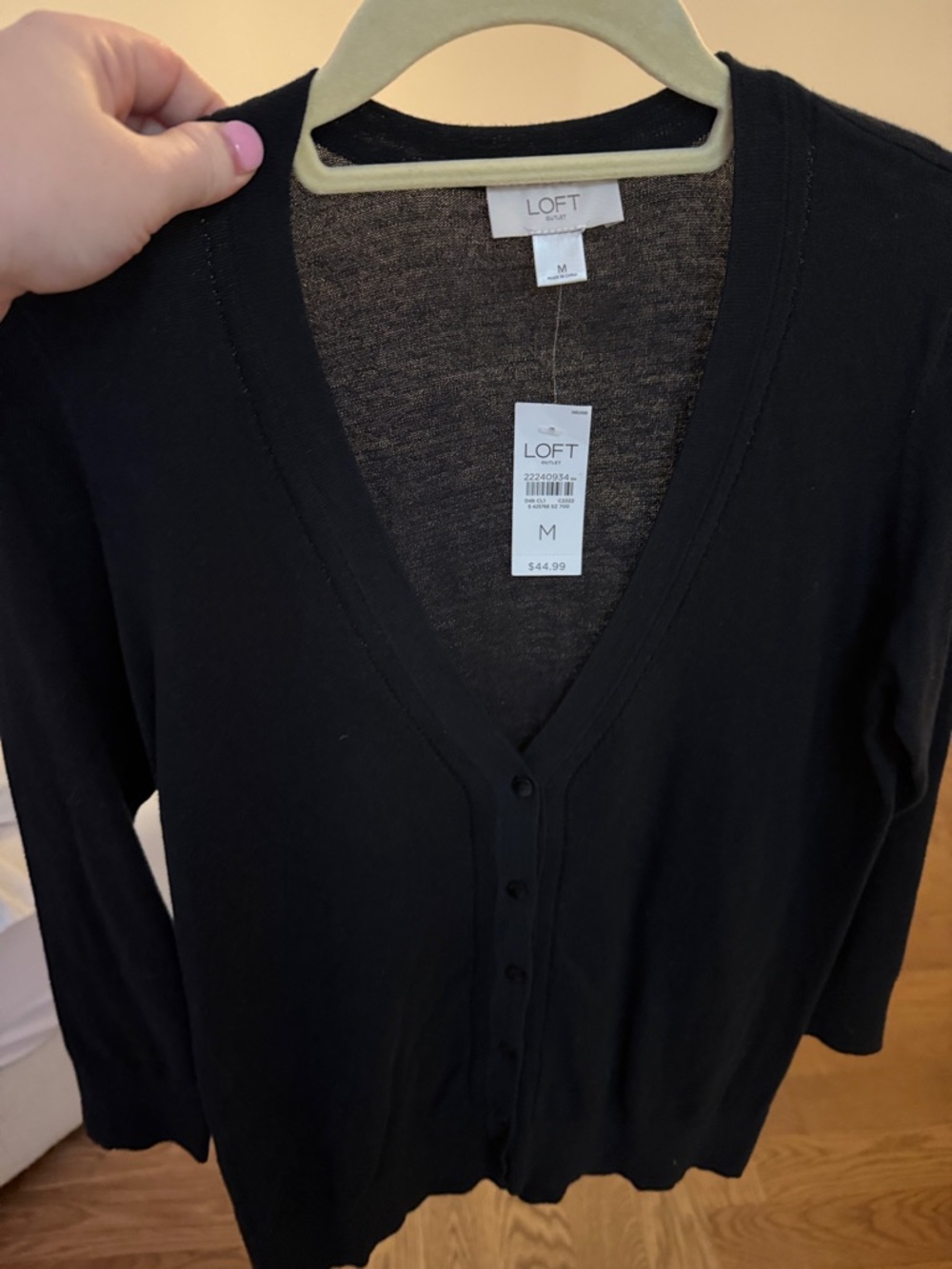 LOFT Black V-Neck Button Front Cardigan